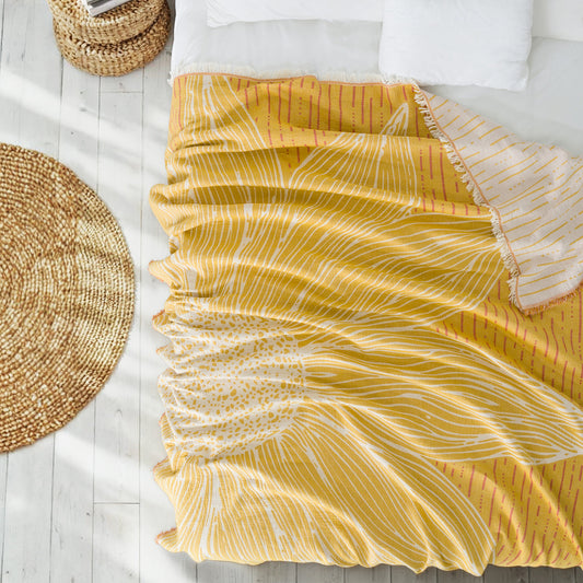 Sunflower Kiremit 4 Katlı Jumbo Jakarlı Pano Desen Müslin Pike 185x215 cm %100 Pamuk