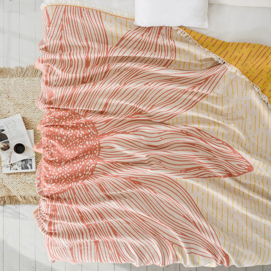 Sunflower Kiremit 4 Katlı Jumbo Jakarlı Pano Desen Müslin Pike 185x215 cm %100 Pamuk