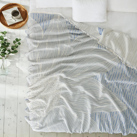 Sunflower Mavi 4 Katlı Jumbo Jakarlı Pano Desen Müslin Pike 185x215 cm %100 Pamuk