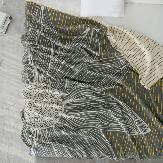 Sunflower Sarı 4 Katlı Jumbo Jakarlı Pano Desen Müslin Pike 185x215 cm %100 Pamuk