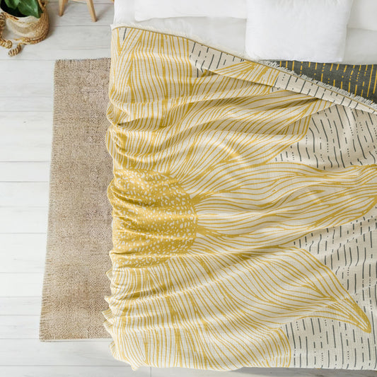 Sunflower Sarı 4 Katlı Jumbo Jakarlı Pano Desen Müslin Pike 185x215 cm %100 Pamuk