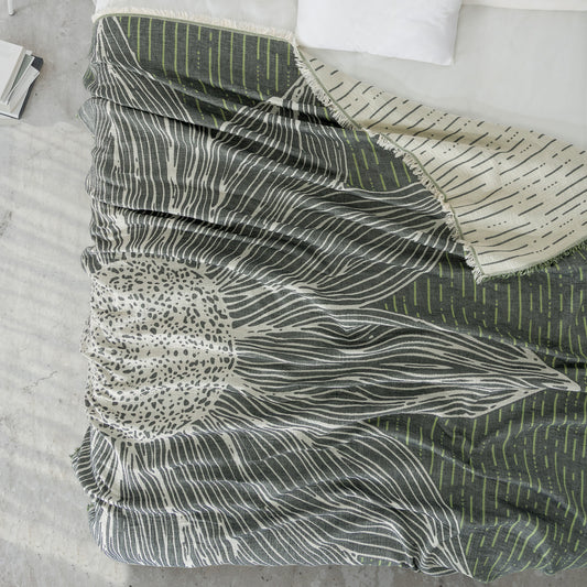 Sunflower Yeşil 4 Katlı Jumbo Jakarlı Pano Desen Müslin Pike 185x215 cm %100 Pamuk