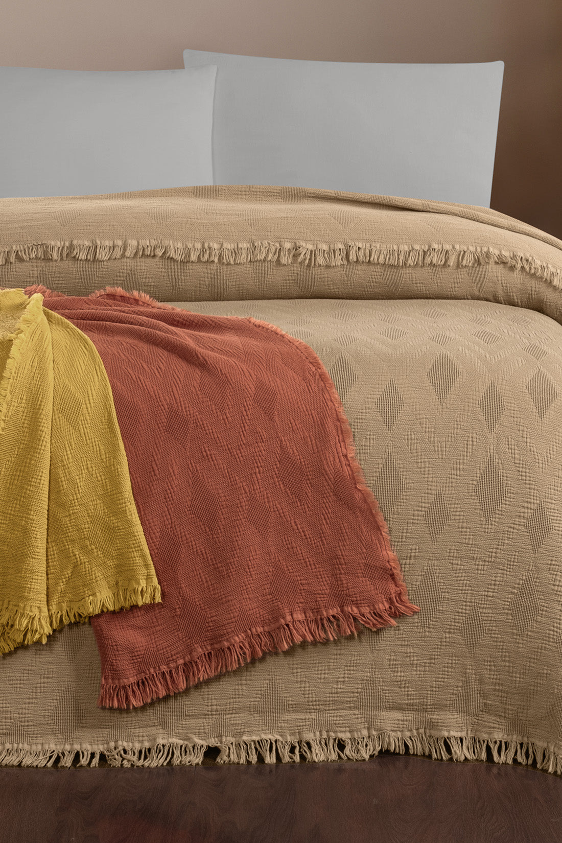 Trio Jakarlı Waffle Müslin Parça Boyama Pike %100 Pamuk