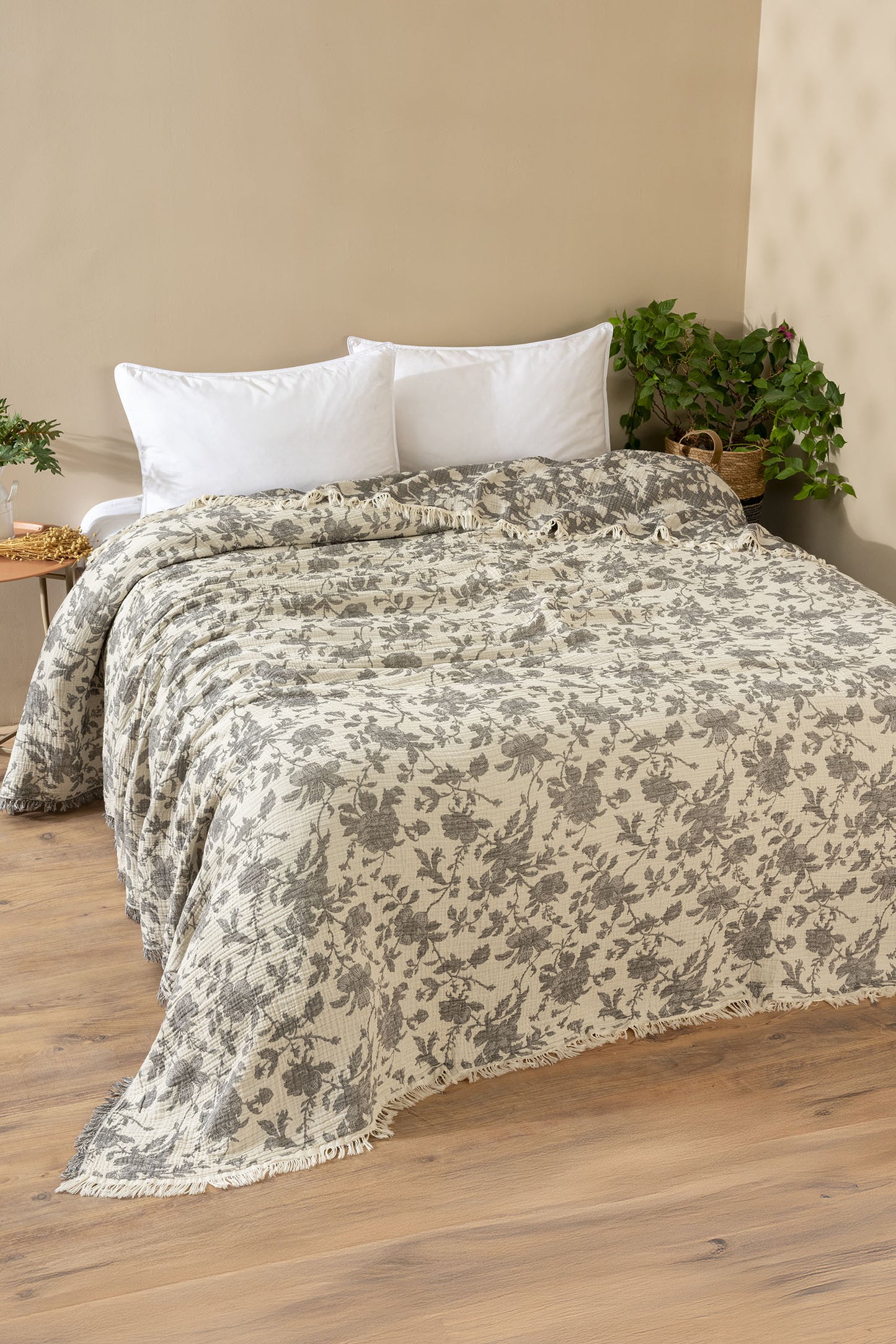 Azure Jakarlı 4 Katlı Müslin Pike / Yatak Örtüsü %100 Pamuk