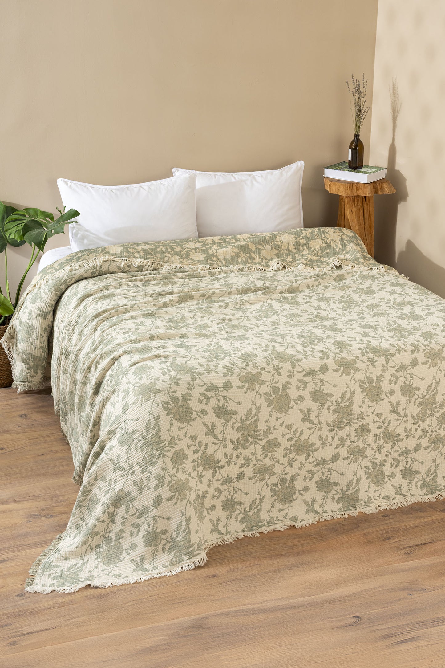 Azure Jakarlı 4 Katlı Müslin Pike / Yatak Örtüsü %100 Pamuk