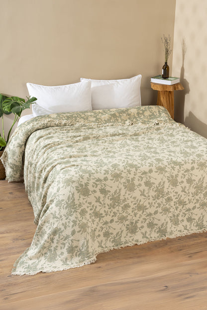 Azure Jakarlı 4 Katlı Müslin Pike / Yatak Örtüsü %100 Pamuk