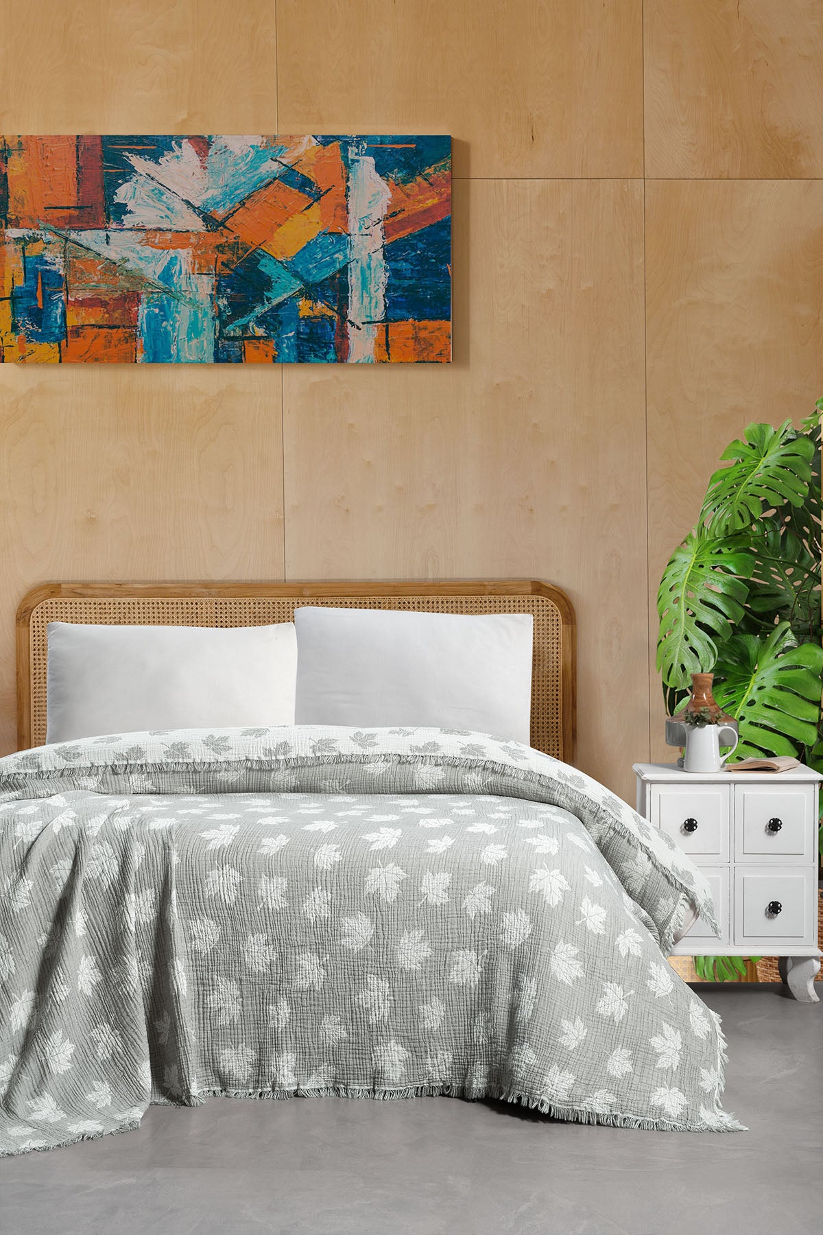 Balos 3 Katlı Jakarlı Müslin Pike / Yatak Örtüsü %100 Pamuk