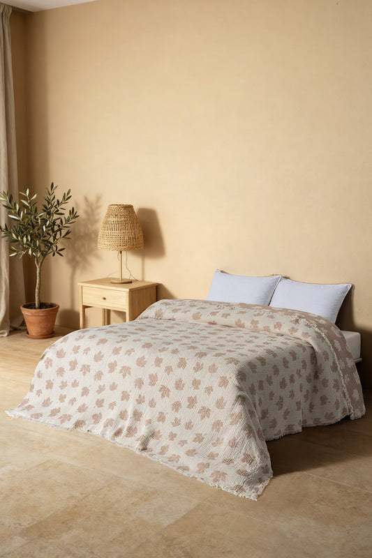 Balos 3 Katlı Jakarlı Müslin Pike / Yatak Örtüsü %100 Pamuk