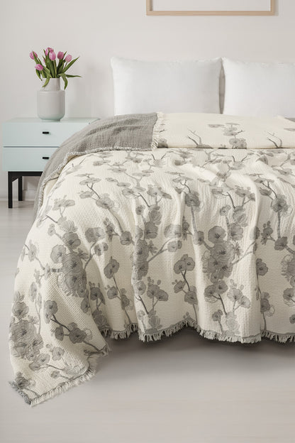 Daisy 5-Layer Filled Muslin Double Bed Quilt / Bed Cover (220x240 cm) 100% Cotton