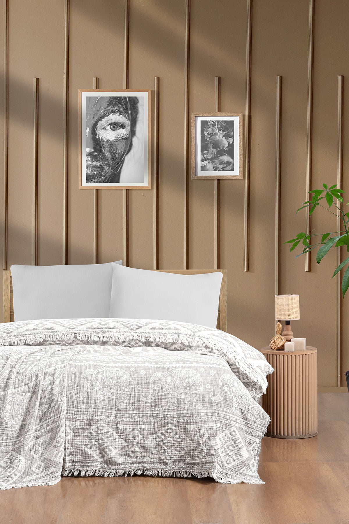 Elephant 3 Katlı Jakarlı Müslin Pike / Yatak Örtüsü %100 Pamuk