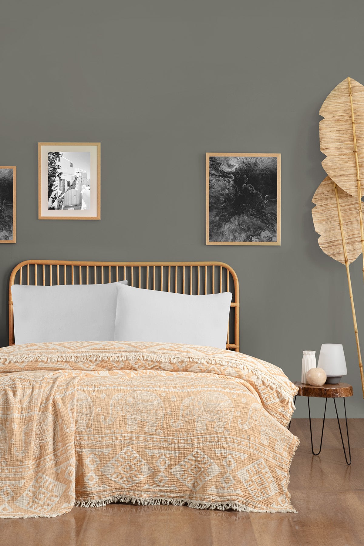 Elephant 3 Katlı Jakarlı Müslin Pike / Yatak Örtüsü %100 Pamuk