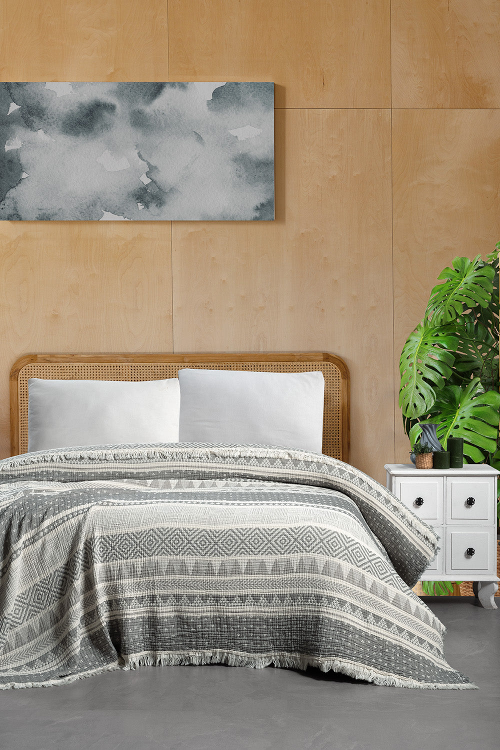 Etnic 3 Katlı Jakarlı Müslin Pike / Yatak Örtüsü %100 Pamuk