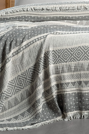 Etnic 3 Katlı Jakarlı Müslin Pike / Yatak Örtüsü %100 Pamuk