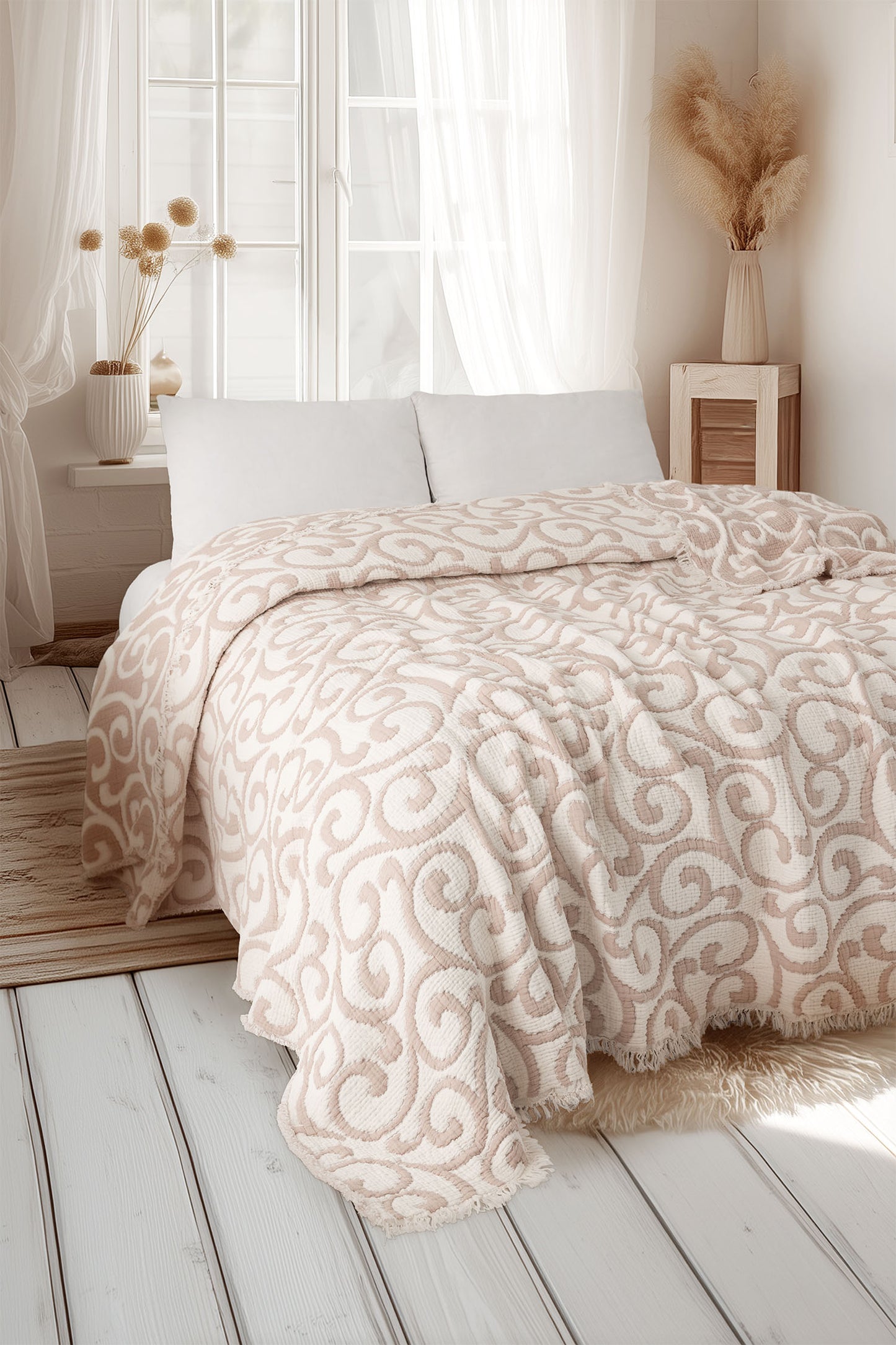 Divan 5 Katlı Dolgulu Müslin Çift Kişilik Yorgan / Yatak Örtüsü (220x240 cm) %100 Pamuk