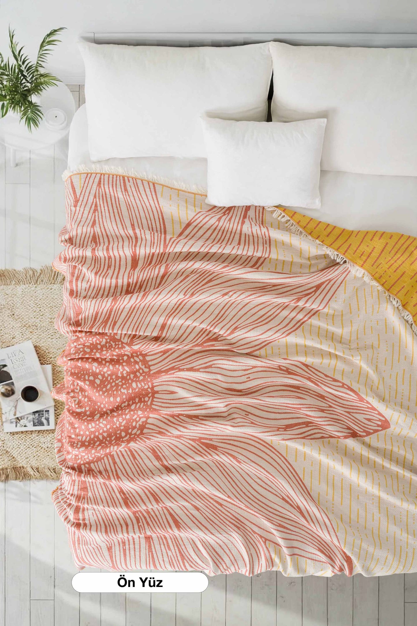 Sunflower 4-Layer Jumbo Jacquard Panel Pattern Muslin Blanket / Bedspread %100 Cotton