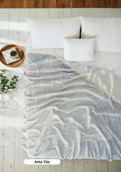 Sunflower 4-Layer Jumbo Jacquard Panel Pattern Muslin Blanket / Bedspread %100 Cotton