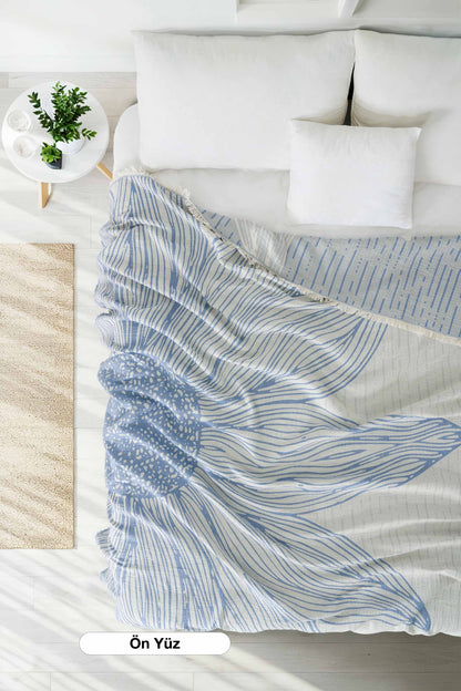 Sunflower 4-Layer Jumbo Jacquard Panel Pattern Muslin Blanket / Bedspread %100 Cotton