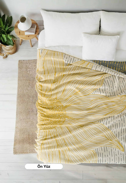 Sunflower 4-Layer Jumbo Jacquard Panel Pattern Muslin Blanket / Bedspread %100 Cotton