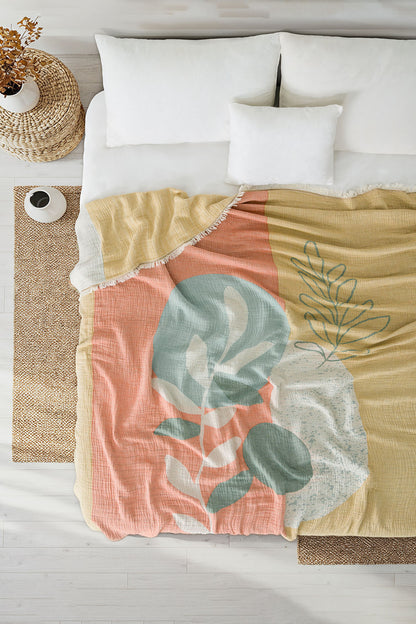Florvia 4-Layer Jumbo Jacquard Panel Pattern Muslin Blanket / Bedspread %100 Cotton