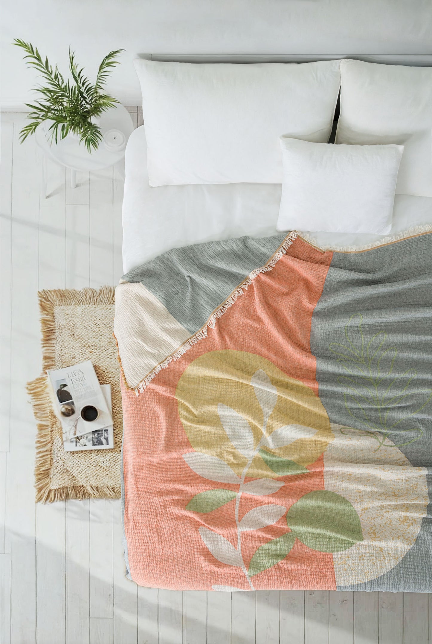 Florvia 4-Layer Jumbo Jacquard Panel Pattern Muslin Blanket / Bedspread %100 Cotton