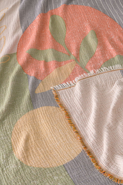 Florvia 4-Layer Jumbo Jacquard Panel Pattern Muslin Blanket / Bedspread %100 Cotton