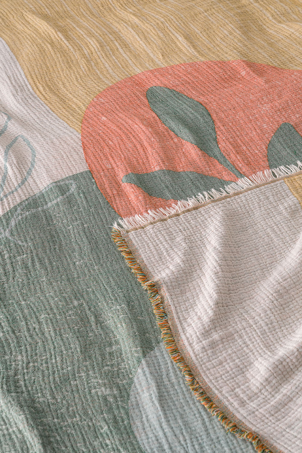 Florvia 4-Layer Jumbo Jacquard Panel Pattern Muslin Blanket / Bedspread %100 Cotton