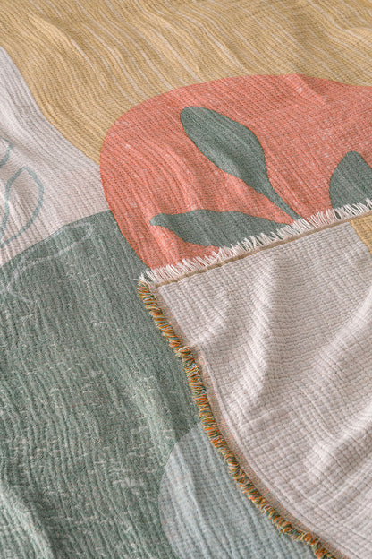 Florvia 4-Layer Jumbo Jacquard Panel Pattern Muslin Blanket / Bedspread %100 Cotton