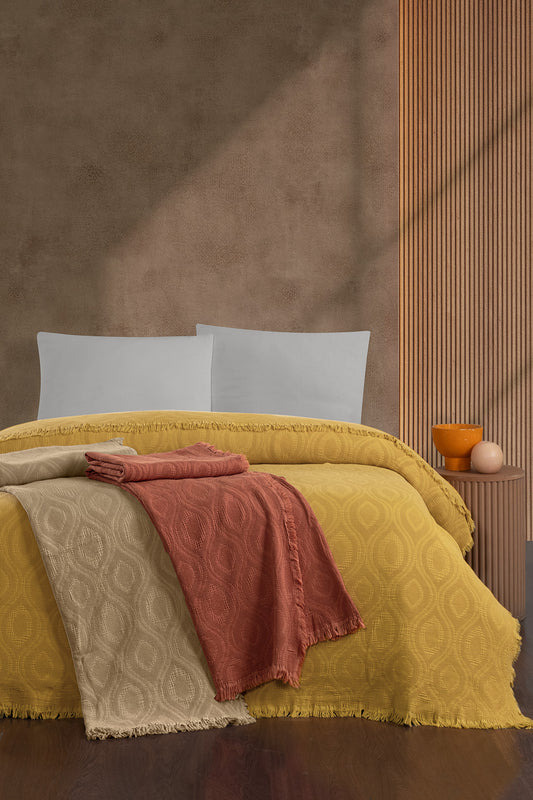 Grid Jakarlı Waffle Müslin Parça Boyama Pike %100 Pamuk