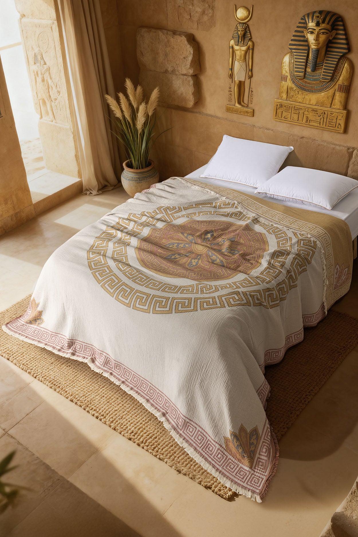 Helios 4 Katlı Jumbo Jakarlı Pano Desen Müslin Pike / Yatak Örtüsü %100 Pamuk