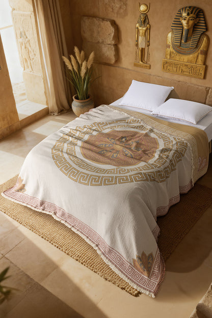 Helios 4 Katlı Jumbo Jakarlı Pano Desen Müslin Pike / Yatak Örtüsü %100 Pamuk