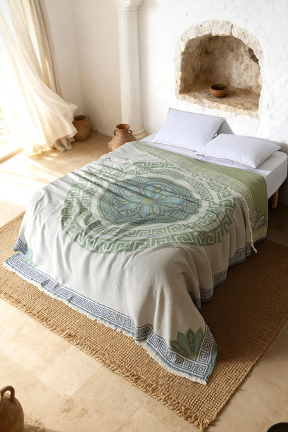 Helios 4 Katlı Jumbo Jakarlı Pano Desen Müslin Pike / Yatak Örtüsü %100 Pamuk