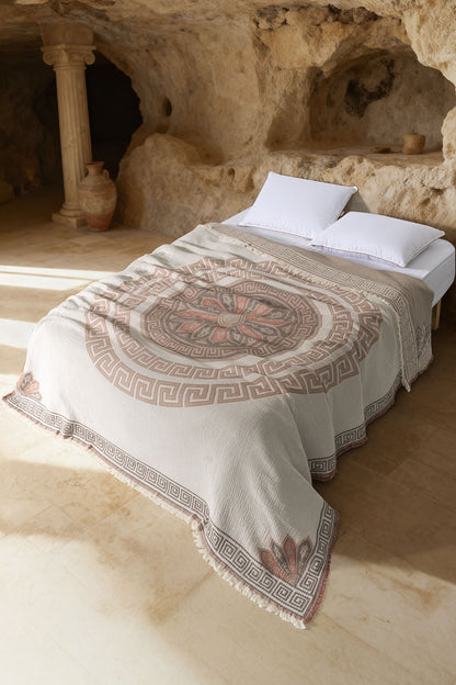 Helios 4 Katlı Jumbo Jakarlı Pano Desen Müslin Pike / Yatak Örtüsü %100 Pamuk