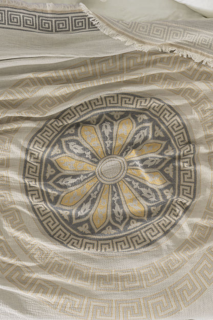 Helios 4 Katlı Jumbo Jakarlı Pano Desen Müslin Pike / Yatak Örtüsü %100 Pamuk