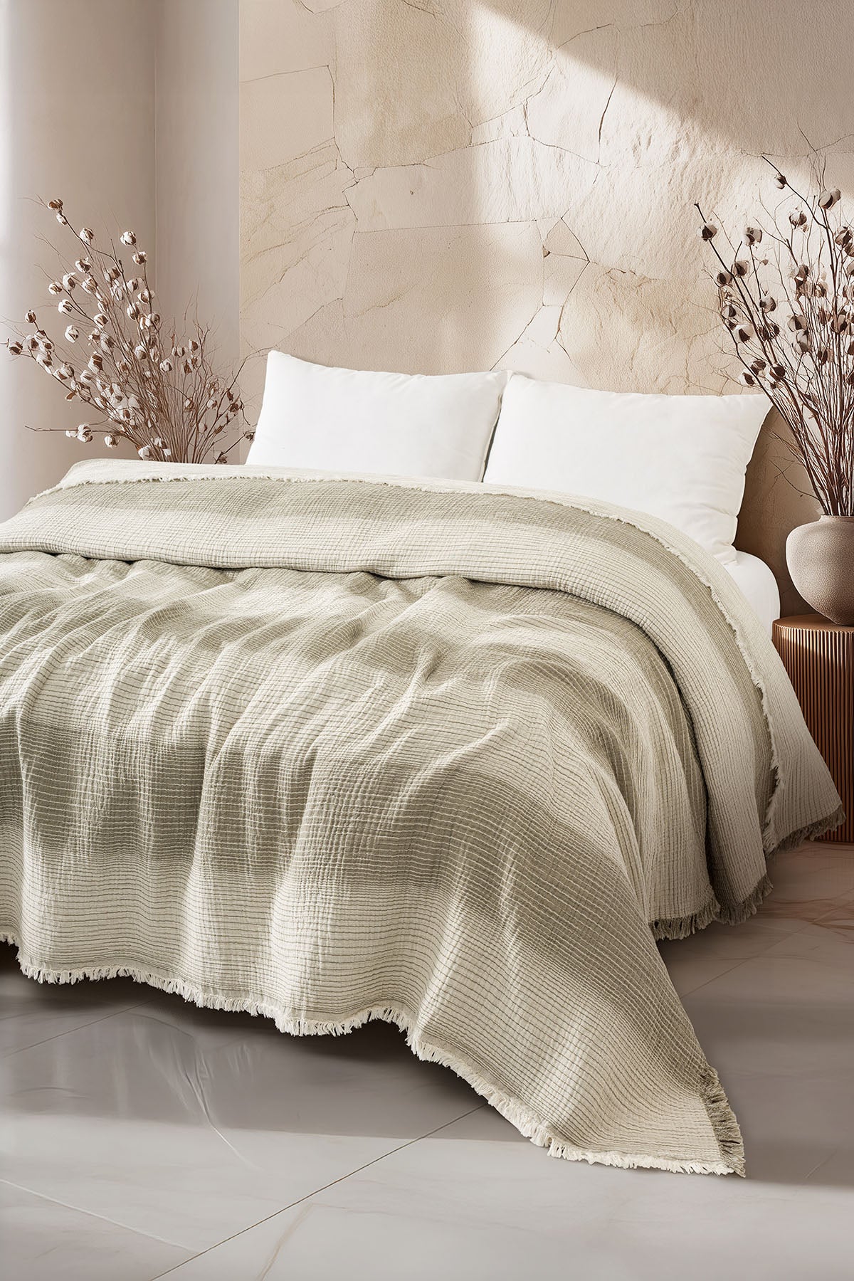 LLC Loom Line Collection 4 Katlı Armürlü Müslin Pike / Yatak Örtüsü %100 Pamuk