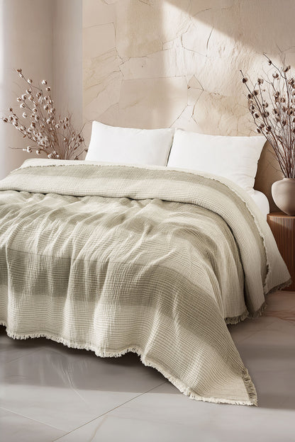 LLC Loom Line Collection 4 Katlı Armürlü Müslin Pike / Yatak Örtüsü %100 Pamuk