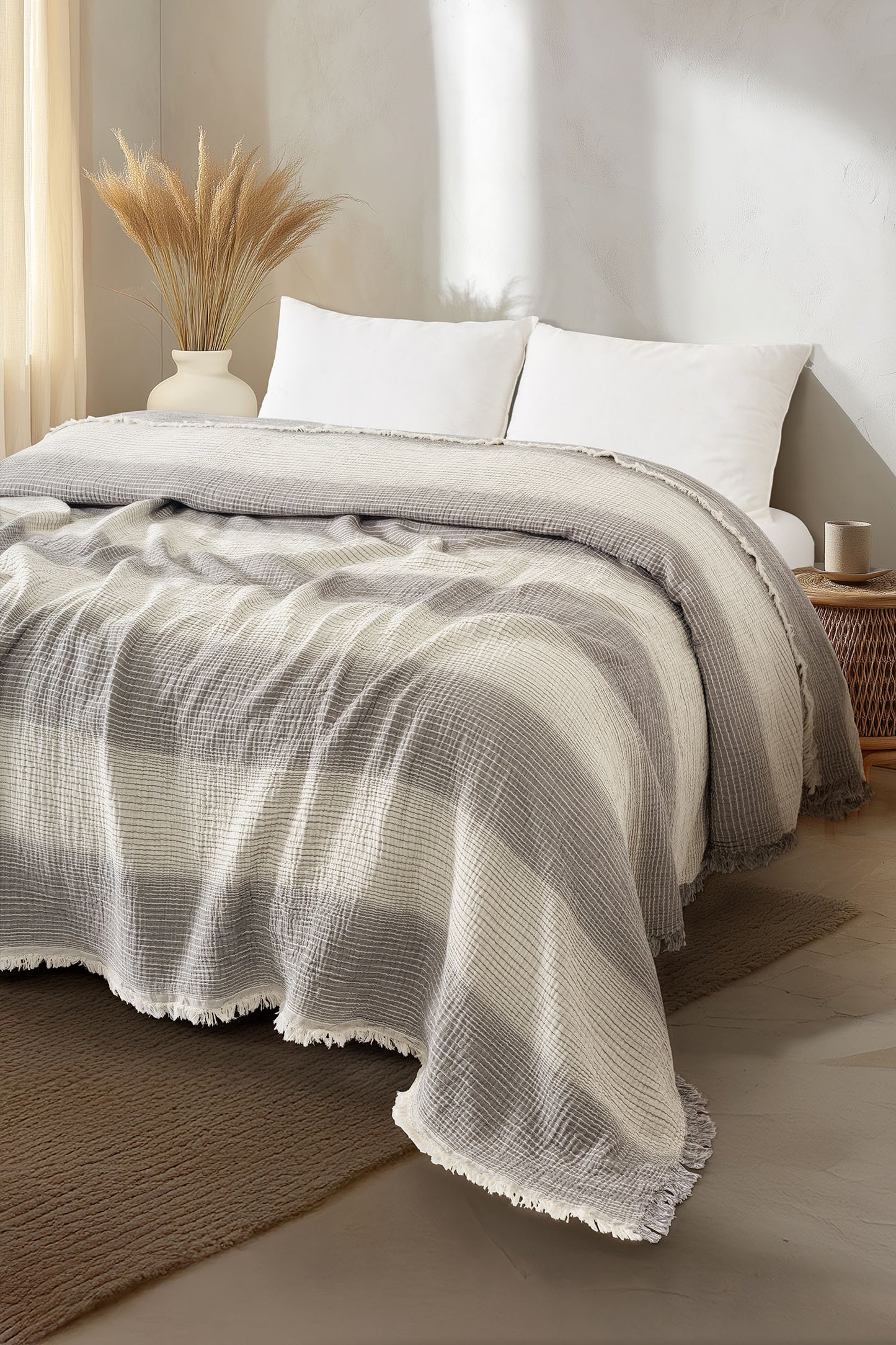 LLC Loom Line Collection 4 Katlı Armürlü Müslin Pike / Yatak Örtüsü %100 Pamuk