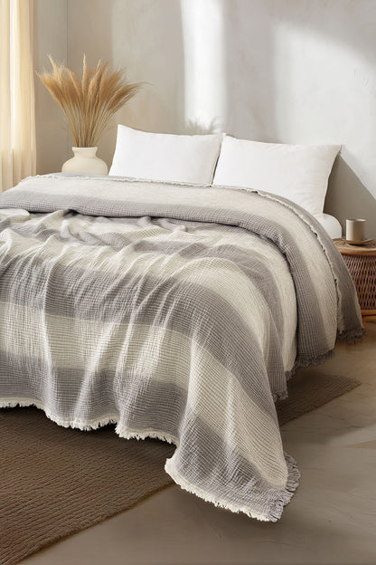 LLC Loom Line Collection 4 Katlı Armürlü Müslin Pike / Yatak Örtüsü %100 Pamuk
