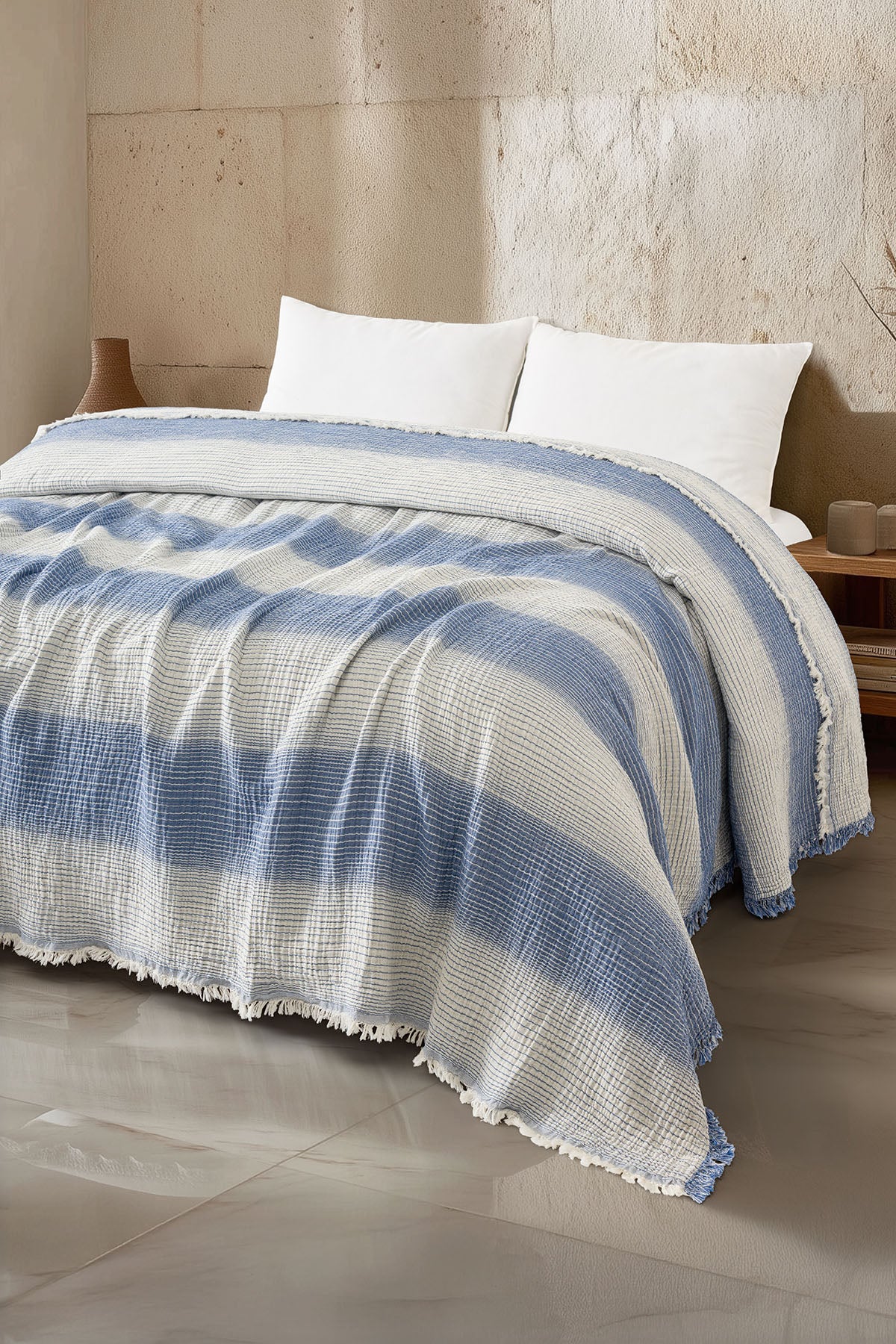 LLC Loom Line Collection 4 Katlı Armürlü Müslin Pike / Yatak Örtüsü %100 Pamuk