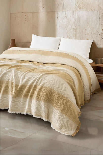 LLC Loom Line Collection 4 Katlı Armürlü Müslin Pike / Yatak Örtüsü %100 Pamuk