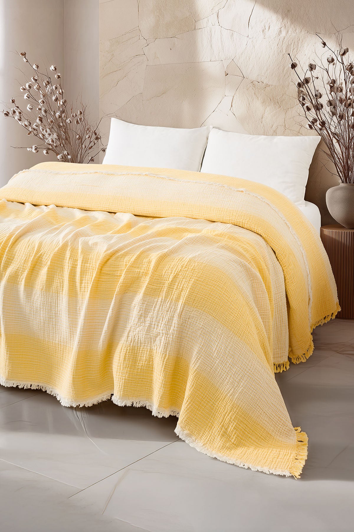 LLC Loom Line Collection 4 Katlı Armürlü Müslin Pike / Yatak Örtüsü %100 Pamuk