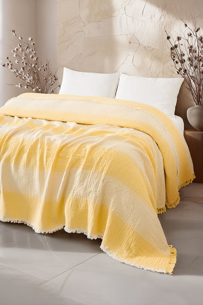 LLC Loom Line Collection 4 Katlı Armürlü Müslin Pike / Yatak Örtüsü %100 Pamuk