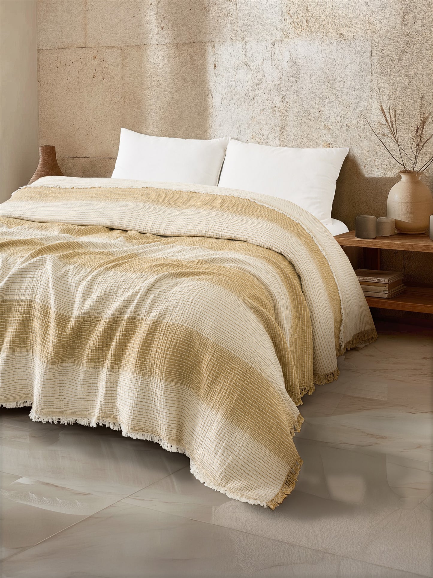 LLC Loom Line Collection 4-Layer Armored Muslin Bedspread / Bed Cover 100% Cotton