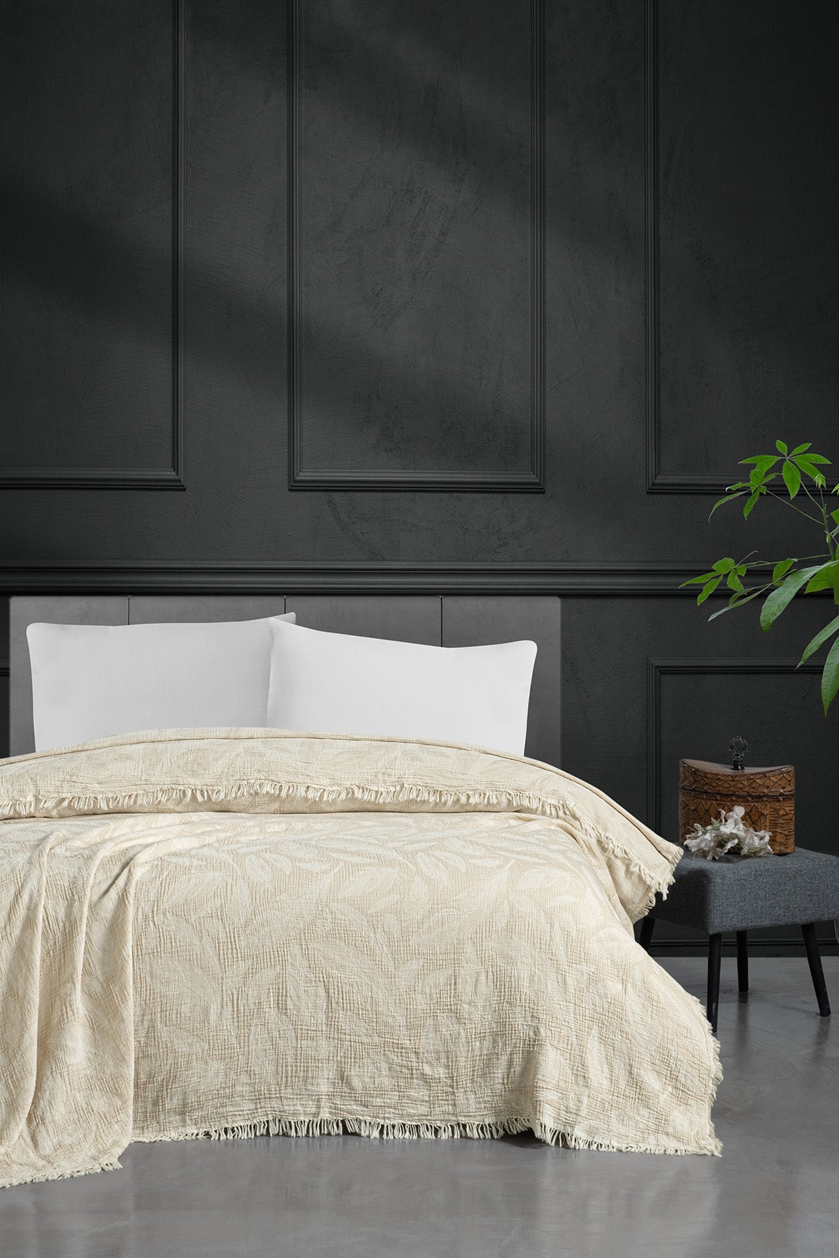 Plume 3 Katlı Jakarlı Müslin Pike / Yatak Örtüsü %100 Pamuk