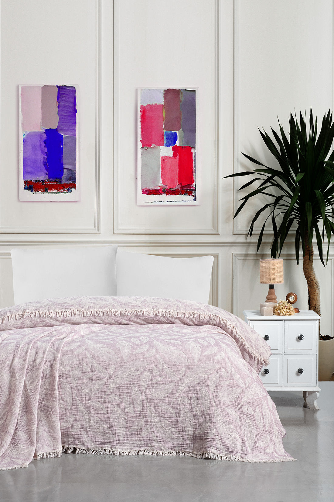 Plume 3 Katlı Jakarlı Müslin Pike / Yatak Örtüsü %100 Pamuk