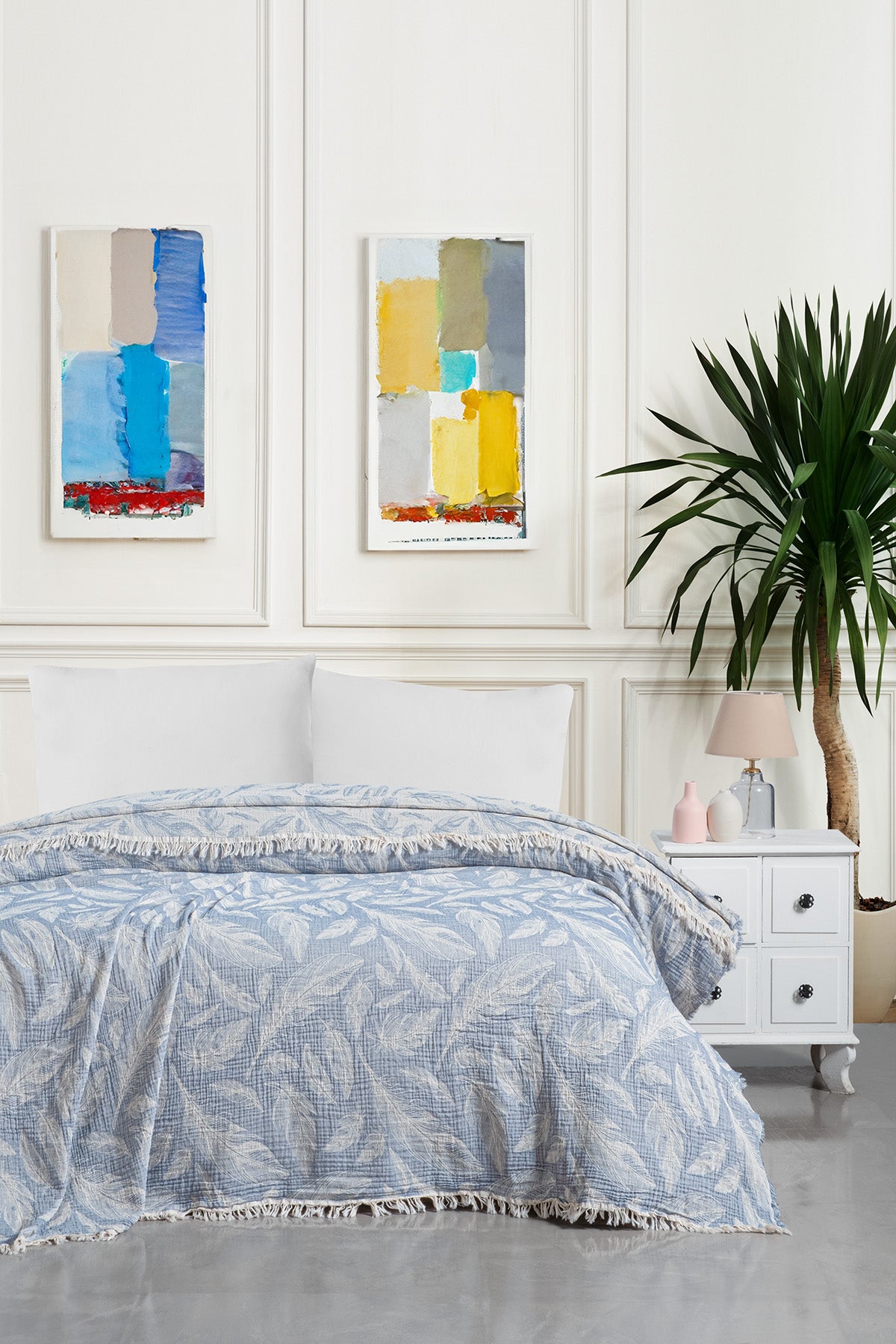 Plume 3 Katlı Jakarlı Müslin Pike / Yatak Örtüsü %100 Pamuk