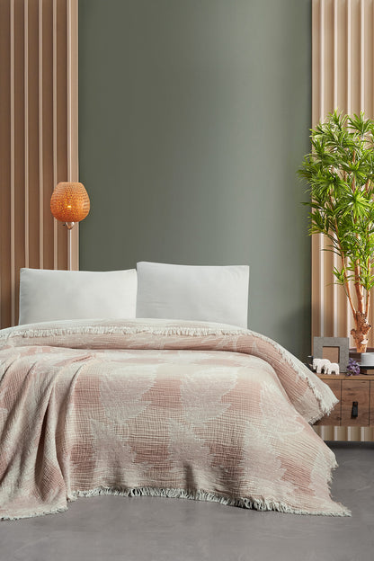 Patara 3 Katlı Jakarlı Müslin Pike / Yatak Örtüsü %100 Pamuk