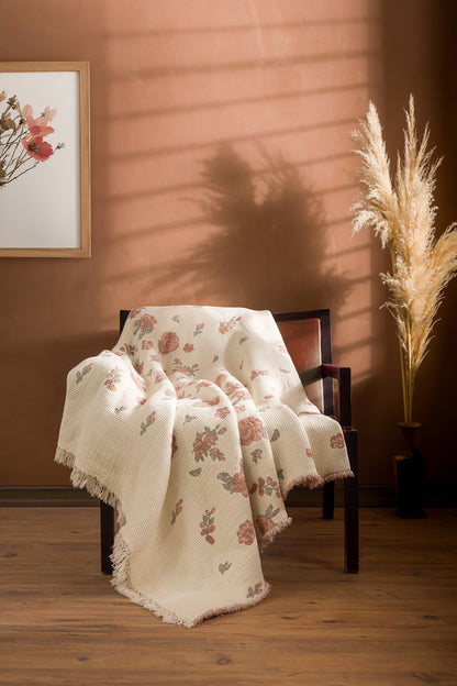 Rose 5-Layer Filled Muslin Double Bed Quilt / Bedspread (220x240 cm) 100% Cotton