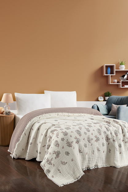 Rose 5-Layer Filled Muslin Double Bed Quilt / Bedspread (220x240 cm) 100% Cotton