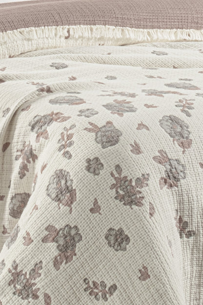 Rose 5-Layer Filled Muslin Double Bed Quilt / Bedspread (220x240 cm) 100% Cotton