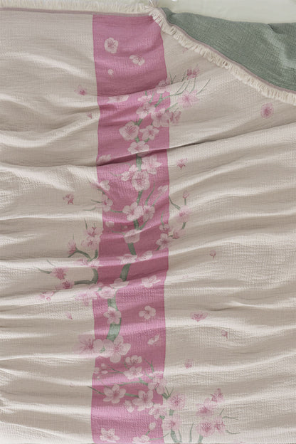 Sakura 4 Katlı Jumbo Jakarlı Pano Desen Müslin Pike / Yatak Örtüsü %100 Pamuk